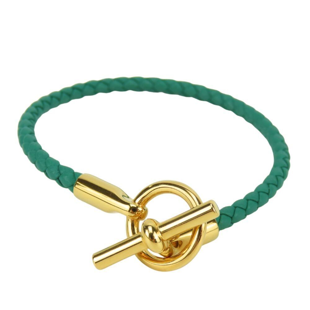 Hermes Glenan Bracelet, Leather, Metal, Green, Gold Hardware, GP, Women's